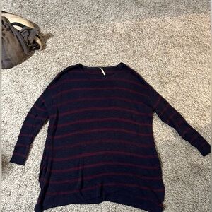 Free People Navy and Burgundy Striped Sweater XS